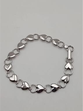 Sterling Silver Heart Link Bracelet 7.5” Signed BEAN